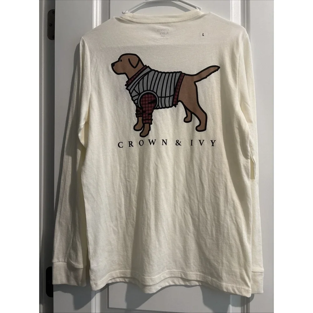 Crown & Ivy Kids Size L Long Sleeve T-shirt DOG WITH SWEATER‎ NWT LARGE